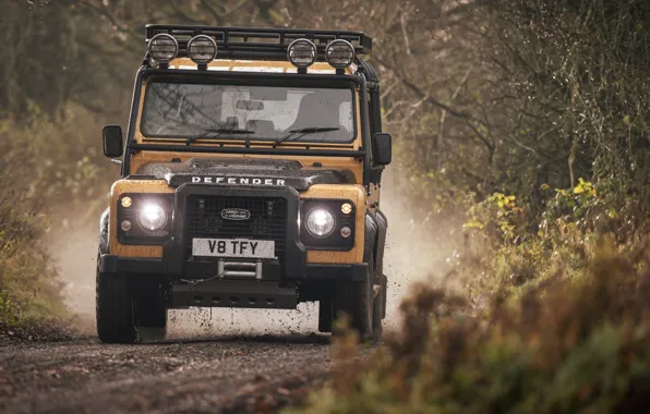 Картинка Грязь, Land Rover, Жёлтый, Внедорожник, Defender, Ленд Ровер, 2021, 405 л.с.