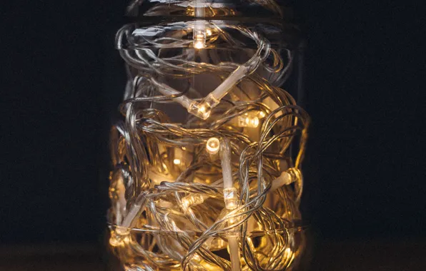 Lights, wood, table, jar