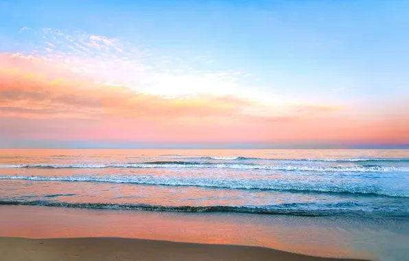 Песок, волны, пляж, небо, облака, пейзаж, природа, океан