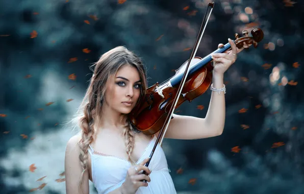 Картинка девушка, скрипка, Alessandro Di Cicco, The autumn symphony