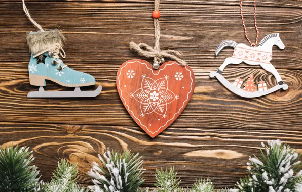 Украшения, праздник, Новый Год, christmas, heart, with, wooden, декор