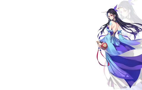 Girl, cleavage, long hair, dress, boobs, anime, beautiful, red eyes