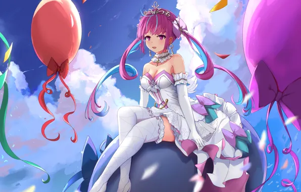 Girl, sexy, cleavage, thighhighs, pink hair, long hair, dress, boobs