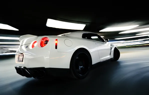 Nissan, white, gtr, speed, back