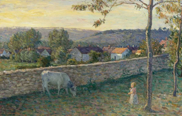 Картина, жанровая, Henri Lebasque, Анри Лебаск, Ребенок на Лужайке в Пьерфоне
