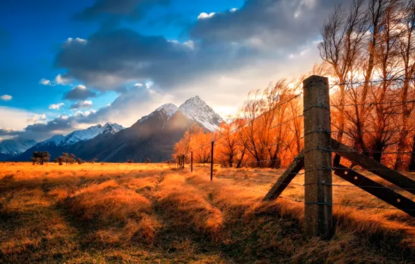 Горы, равнина, Новая Зеландия, Sunrise Breeze