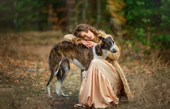 Картинка девушка, поза, настроение, собака, друзья, Анастасия Бармина, Катерина Яковлева