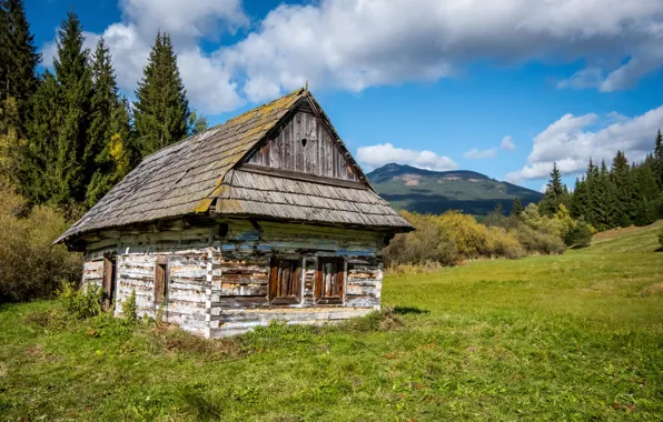 Небо, Природа, Горы, Лес, Дом, Пейзаж
