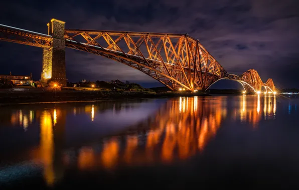 Картинка ночь, мост, река, Forth Bridge