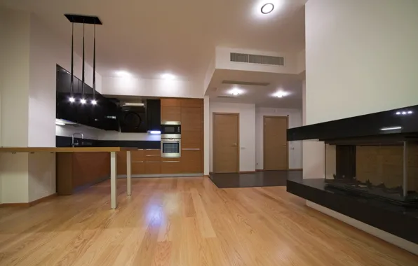 Дизайн, стиль, комната, интерьер, кухня, деревянный, квартира