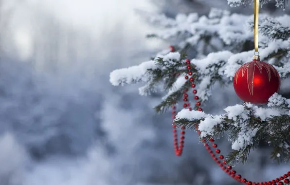 Снег, праздник, игрушки, елка, новый год, happy new year, новогодние обои