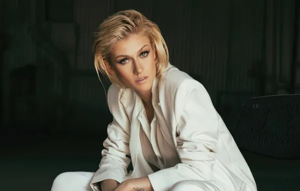 Взгляд, макияж, фигура, блондинка, в белом, hair, look, actress