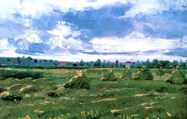 Картинка Vincent van Gogh, стога, Wheat Fields, with Stacks