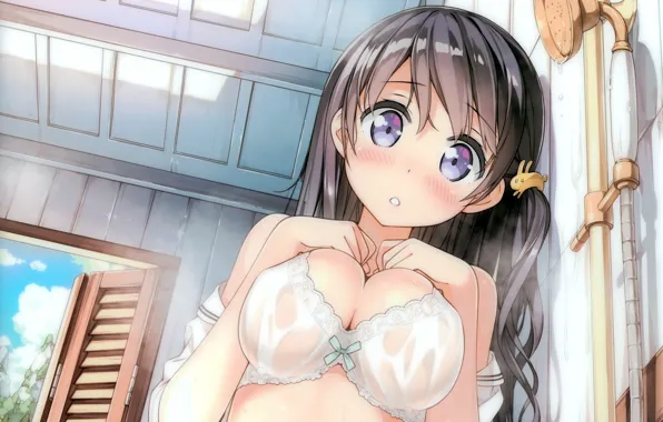 Girl, sexy, lingerie, bra, cleavage, long hair, boobs, anime