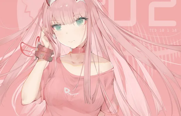 Взгляд, девушка, розовые волосы, Darling In The Frankxx