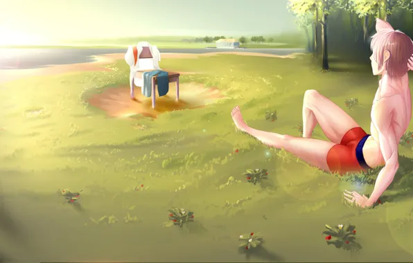 Арт, стул, парень, загорает, Everlasting Summer