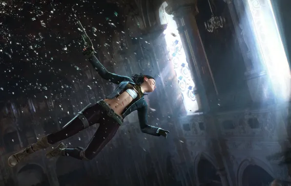 Оружие, полёт, Shattered, girl flying