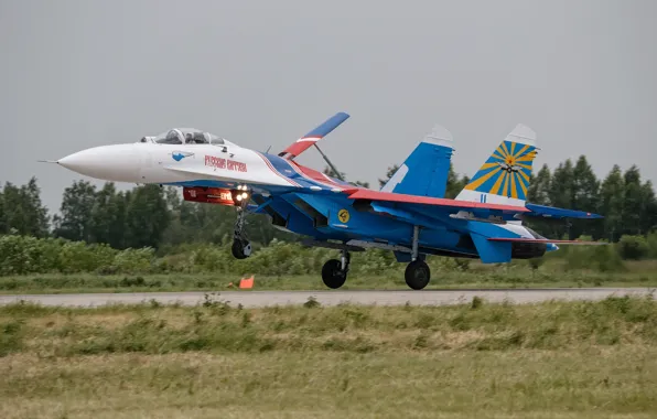 Картинка истребитель, аэродром, взлет, Су-27