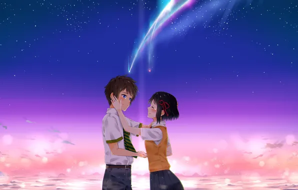 Закат, вечер, аниме, арт, комета, Kimi no Na wa, Твоё имя