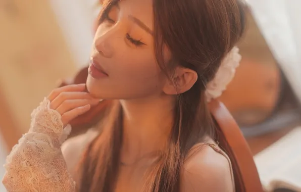 Beautiful, Asian, Model, Woman, Cute, Pretty, Petite, Sitting