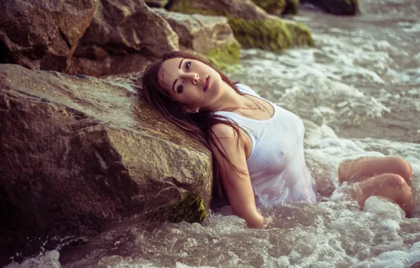 Море, вода, девушка, волна, май