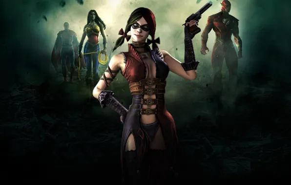 Картинка superman, flash, fighting, Harley Quinn, Wonder women, Injustice: Gods Among Us