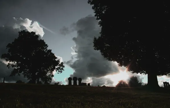 Картинка небо, закат, кладбище