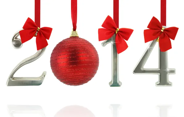Картинка красное, новый год, new year, 2014, ленточки. игрушка, цифры. бантики