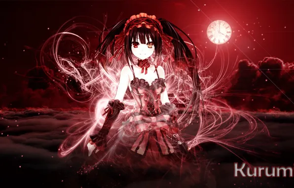 Небо, девушка, облака, аниме, date a live, tokisaki kurumi
