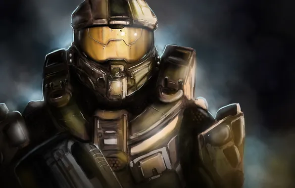 Картинка металл, арт, солдат, шлем, броня, Halo 4