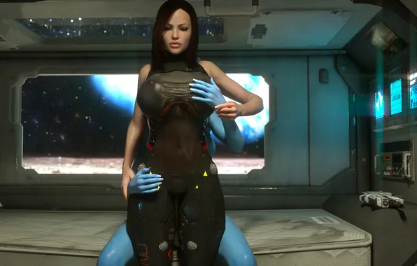 Эротика, грудь, девушка, тело, сиськи, костюм, mass effect, spaceship