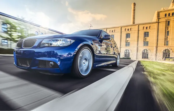 Картинка бмв, BMW, перед, синяя, blue, Sport, E90, 3 серия