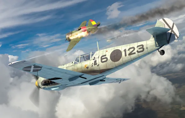 Германия, истребитель, вермахт, люфтваффе, Antonis Karidis, Легион Кондор, Messerschmitt Bf 109E-1, Война в Испании