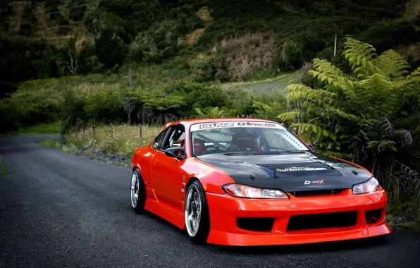 Car, S15, Silvia, Nissan, trees, tuning, front