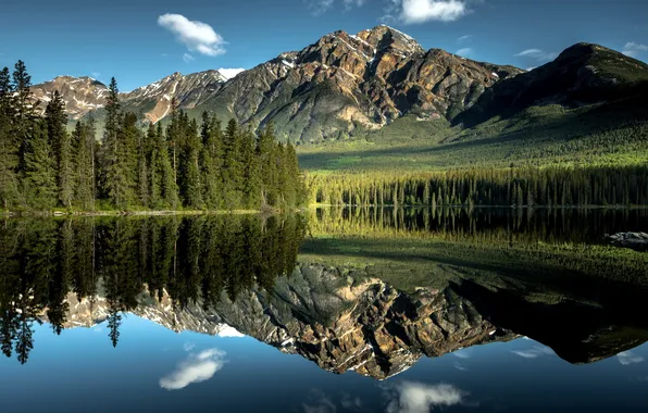 Картинка Alberta, Canada, mountains, reflection, Lake