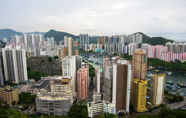Картинка фото, Гонконг, Город, Небоскребы, Китай, Мегаполис