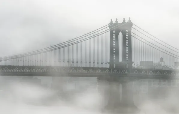 Картинка мост, city, город, туман, Нью-Йорк, Бруклин, USA, США