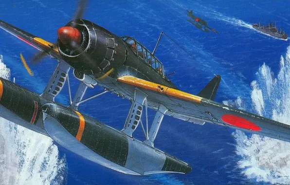 Картинка атака, корабль, налёт, разведчик, пикирующий бомбардировщик, Zuiun, Aichi, E16A