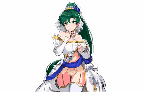 Girl, sexy, lingerie, pantsu, cleavage, panties, thighhighs, green eyes