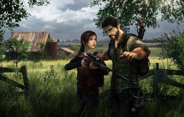 Девушка, дом, оружие, апокалипсис, мужик, снайперка, The Last Of Us