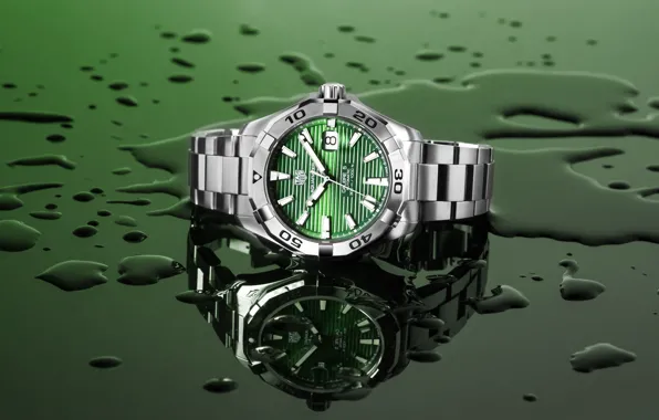 Green, часы, TAG Heuer, Aquaracer, calibre 5