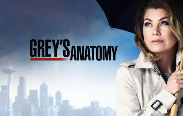 Девушка, город, зонтик, сериал, Grey's Anatomy, Эллен Помпео, Анатомия страсти, Ellen Pompeo