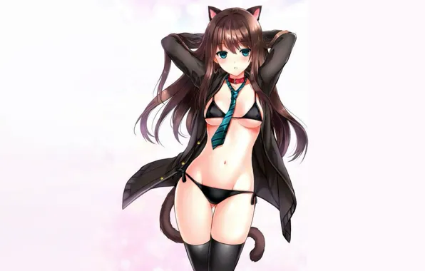 Girl, sexy, cleavage, thighhighs, long hair, boobs, anime, beautiful