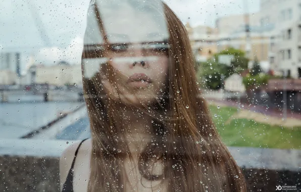 Картинка стекло, девушка, капли, дождь, волосы, Дарья Клепикова, Анастасия Коршунова