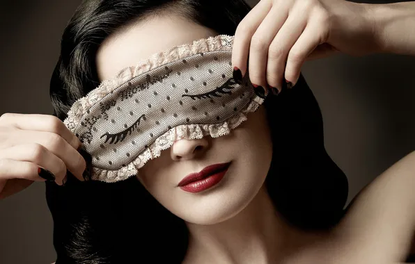 Девушка, лицо, брюнетка, маска