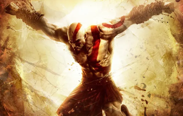 Картинка боль, цепи, Kratos, Кратос, PS3, шрамы, прикован, Sony Computer Entertainment