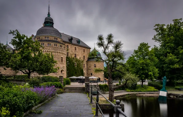 Картинка пруд, парк, замок, мостик, bridge, park, Castle, pond