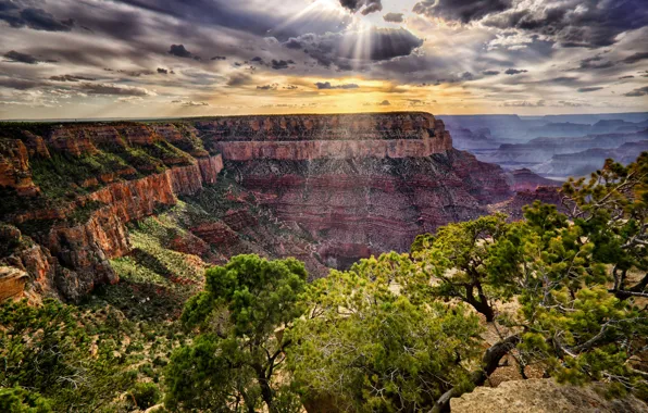 Картинка закат, горы, скалы, каньон, Аризона, США, grand canyon national park
