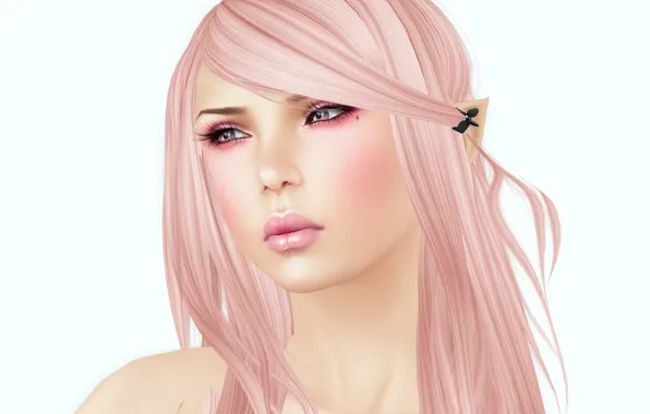 Девушка, белый фон, рендер, розовые волосы