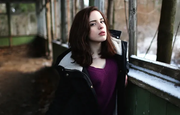 Women, hair, jacket, abandoned house